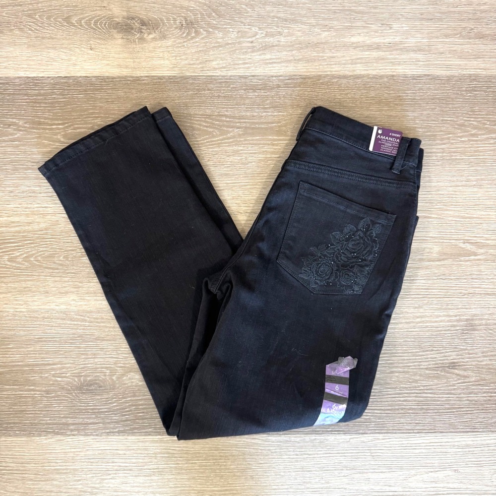 Gloria Vanderbilt Amanda Rosette Jeans Womens 6 Black Straight Leg D24067RS-BKRW